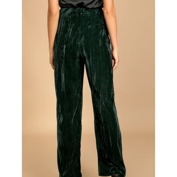 Lulus - Happiest Holiday Emerald Green Crushed Velvet Wide-Leg Pants - Picture 3 of 8